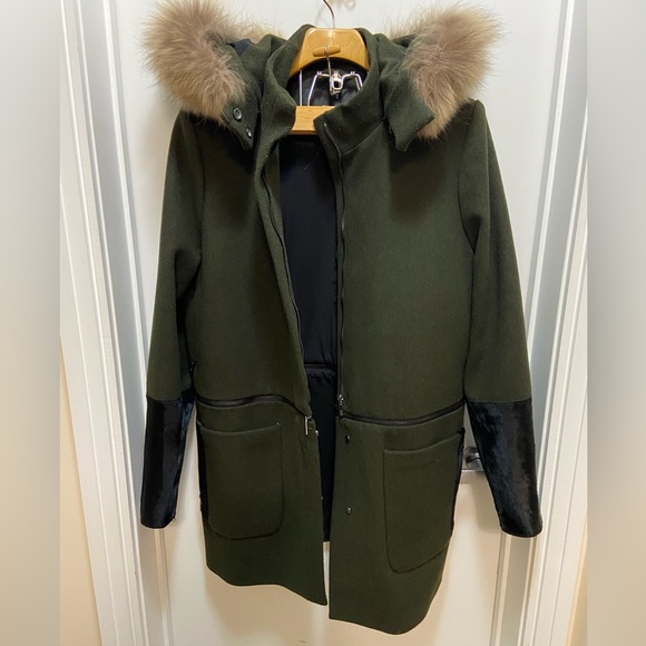 Zac Posen Genuine Raccon/ Baby Calf Fur Wool Convertible Coat US 14 / XL - Picture 4 of 16